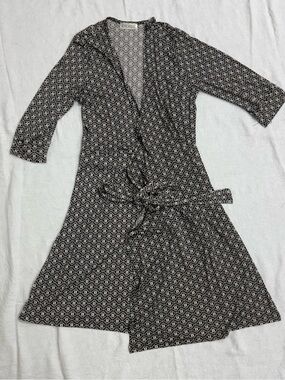 Black & White Geometric Midi Wrap Dress